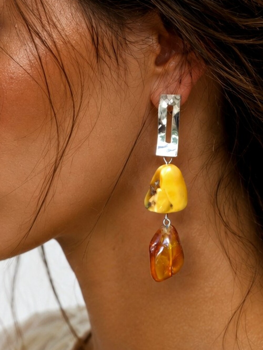 Amber Earrings Designer Jewelry Baltic Nuggets Hypoallergenic 14K Gold Plated